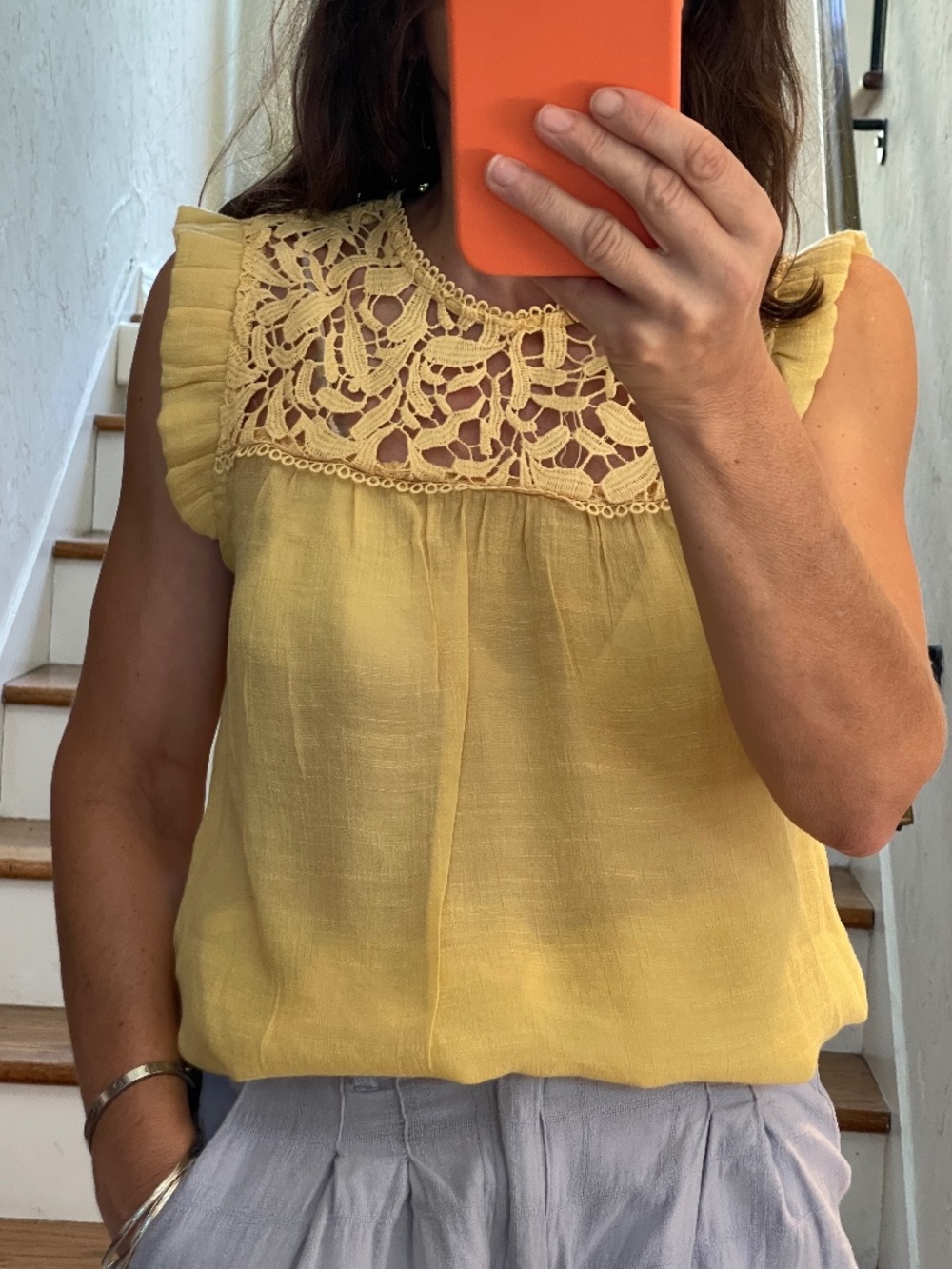 Mine eyelet yellow tank top women S